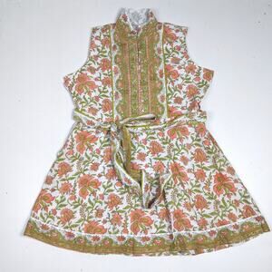 Sue Sartor Sleeveless Mini Flounce Green Orange Paisley Womens XL Preppy